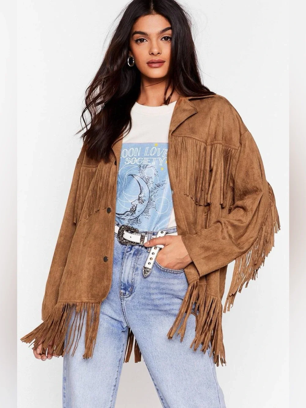 Nasty Gal Faux Suede Fringe Jacket NWT - Picture 1 of 9